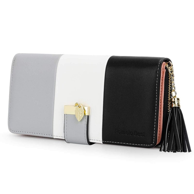 Pomelo Best RFID Wallets for Women with Multiple Card Slots and Cellphone Compartment, womens wallet (black/white/grey)) - Image 1
